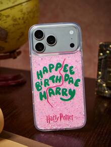 HARRY POTTER X SHEIN Cartoon Pattern Pink Glitter Mobile Phone Case, Anti-Drop Protective IPhone13-17 Mobile Phone Case. - Multicolor - View 1