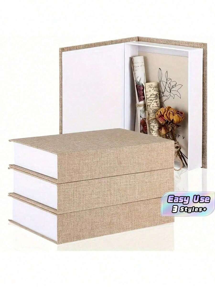 1/3pcs Decorative Book Boxes, Modern Faux Book Storage Boxes, Linen Imitation Books, Suitable For Bookshelf Decor, Coffee Table Books, DIY Crafts - Multicolor - View 1