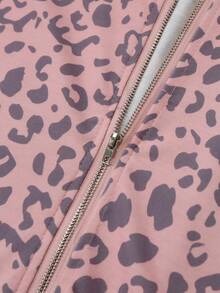 LUMIGAL Women's Leopard Print Sleeveless Half-Zip Pink Leopard Print Sweatshirt Vacation Summer Sexy - Pink - View 3