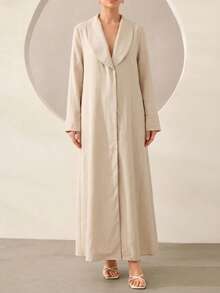 Graceveil Bata larga holgada de uso diario para mujer, de color liso, casual y elegante con cuello - Albaricoque - Ver 7