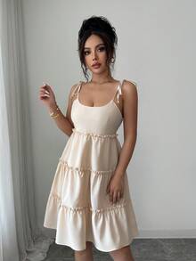SHEIN Clasi Swiss Dot Frill Trim Cami Dress Wedding Brunch Vacation Beach Outfits Women White Summer Romantic Elegant - Apricot - View 5