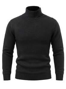 Manfinity CasualKnits 男士純色高領長袖休閒百搭毛衣 - 黑色 - 查看 8