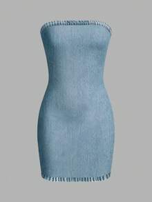 Rovax Vestido corto sin tirantes de mezclilla minimalista y sexy para mujer, azul claro, para fiesta en club y salida nocturna, otoño - Multicolor - Ver 4
