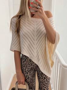 Louniche Elegant Asymmetrical Shoulder Design Summer Style Women's Sweater - Khaki - View 1
