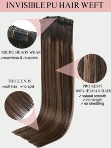 深棕色漸層蝴蝶髮束接髮 100% 真人 Remy 人髮 隱形 PU 孔洞 Genius Weft 可裁剪 不糾結 輕量 縫接 微珠髮束 立體陽光挑染 直髮髮束 14-22 英吋 - S2/6/2 - 查看 6