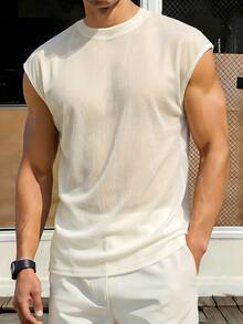 Manfinity Dauomo Men's Solid Color Crew Neck Cap Sleeve Versatile Casual T-Shirt - Apricot - View 1