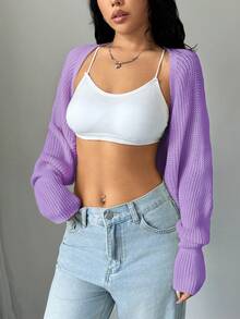 SHEIN Unity 女士纯色长袖短款休闲开衫 - 紫色 - 查看 6