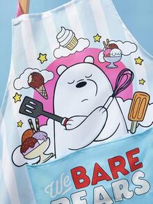 We Bare Bears X Joivida 1件裝可愛白色北極熊主廚冰淇淋美食字母印花拼色可重複使用易清洗圍裙 - 彩色 - 查看 6
