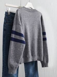 SHEIN Genkimix Kids 女童時尚休閒甜美五角星圖案套頭毛衣 - 深灰色 - 查看 2