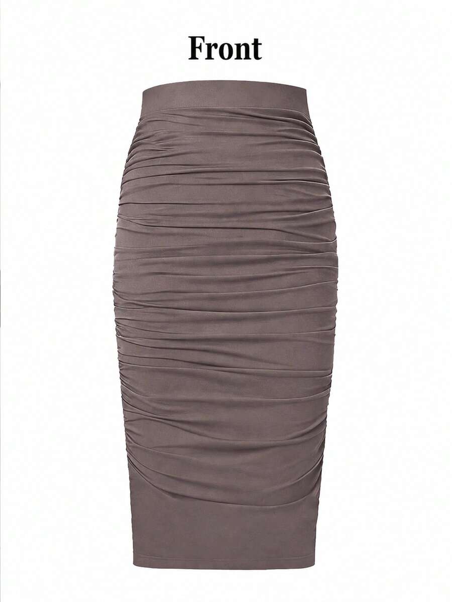 EMERY ROSE Women's Light Blue Solid Color Fitted Pleated Sexy Skirt - Dusty Purple - View 1