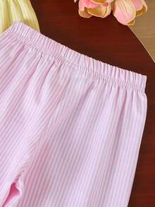 新款 3 件組極簡條紋 4-7 歲女童長褲 夏季寬鬆直筒休閒褲 慵懶風 外出穿著居家褲 Ins 風格 春秋長褲 運動多巴胺爆款直筒寬腿褲 - 彩色 - 查看 3