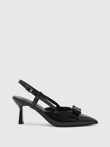 CUCCOO BIZCHIC Retro Glossy Bow High Heels, Pointed Slingback Strap Dating Women's Shoes - Black - View 2