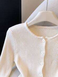 Resyla Suéter de punto acanalado suave y ajustado, versátil, nuevo y de gran para mujer en otoño/invierno - Blanco - Ver 5