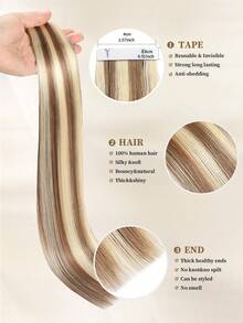 Tape In Hair Extensions 100% Human Hair #P6/613 Light Brown Highlighted Blonde Straight Style In 14-22 Inch Lengths Extensions Silky Seamless Invisible Top Quality Thick Ends Healthy Human Hair Extensions 50g/Pack For Thin Hair And Salon Use - SP6/613 - View 3