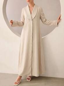 Graceveil Bata larga holgada de uso diario para mujer, de color liso, casual y elegante con cuello - Albaricoque - Ver 6