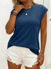 EMERY ROSE Women's Plus Size Casual Minimalist Batwing Sleeve Round Neck T-Shirt, Suitable For Spring And Summer Top - Teal Blue - View 6