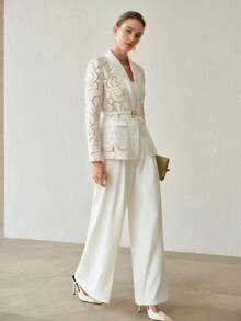 MOTF PREMIUM FASHION DESIGN EXQUISITE WAIST-CINCHED ELEGANT LONG SLEEVE TEXTURED EMBROIDERY WOMEN'S BLAZER - White - View 5