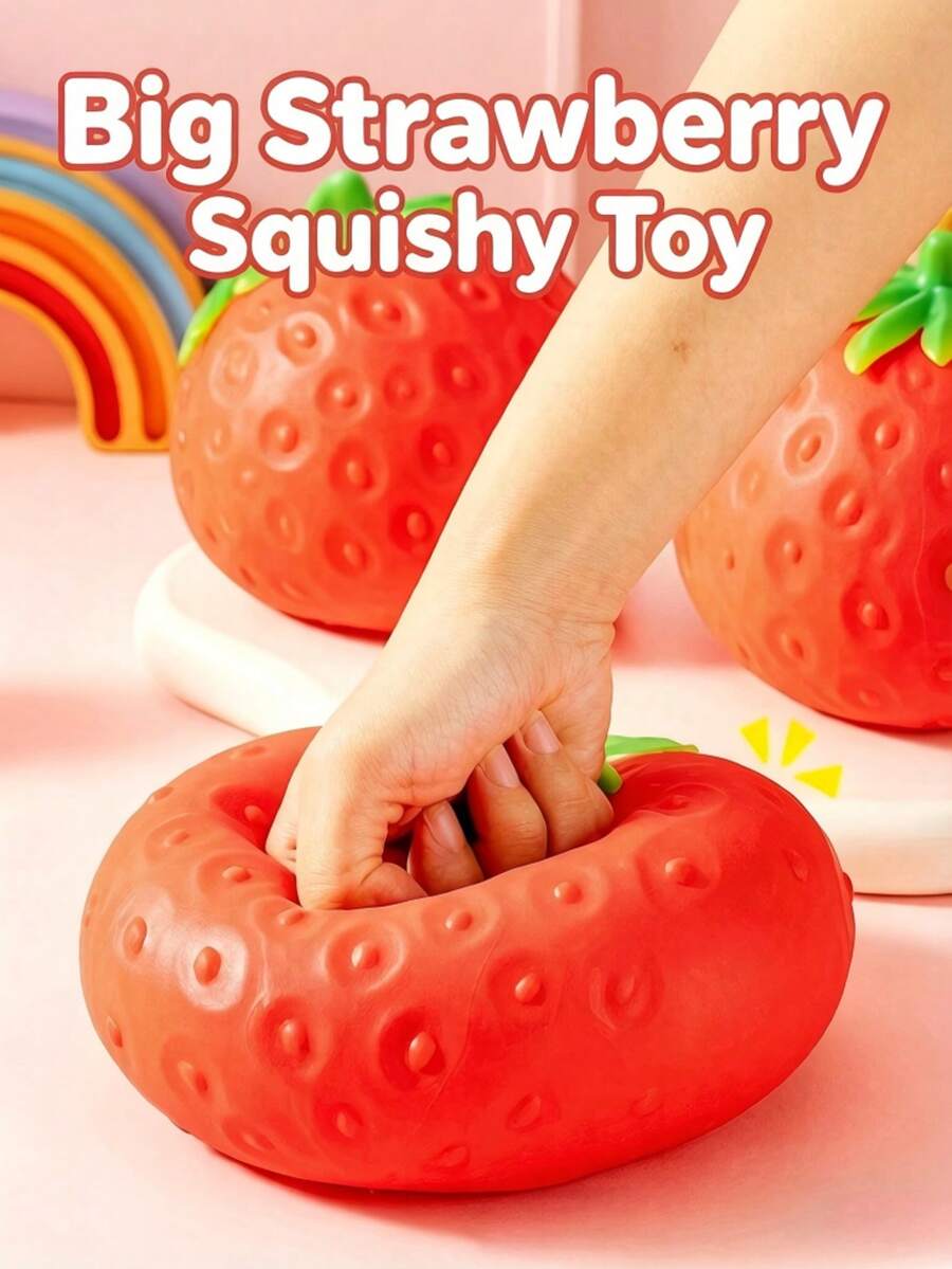 POKOJA LAND 1pc Jumbo Squishy Stress Relief Toy, Simulated Strawberry Powder Fruit Squeeze Decompression Gadget - Multicolor - View 1