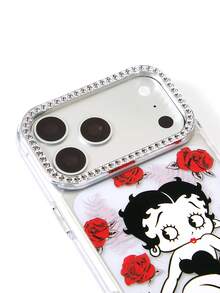 Betty Boop x SHEIN 卡通圖案透明鑲鑽手機殼 防摔保護 11-17 手機殼 - 彩色 - 查看 5