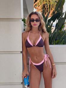Swim Mod 2026 Spring/Summer Sweet & Spicy Retro Triangle Bikini, Tie-Up Sexy High-End Minimalist Separates Swimwear For Small Bust - Multicolor - View 1