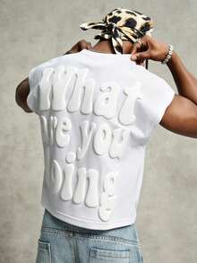 PAVTROS Camiseta casual versátil de uso diario con patrón de letras 3D para hombre - Blanco - Ver 6