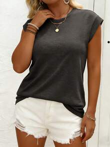 EMERY ROSE Women's Plus Size Casual Minimalist Batwing Sleeve Round Neck T-Shirt, Suitable For Spring And Summer Tops - Grey - View 6