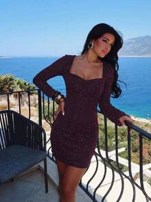 Aloruh Deep Purple Mesh Mini Dress, Romantic Date Goddess Outfit - Purple - View 6