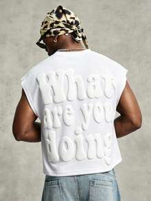 PAVTROS Camiseta casual versátil de uso diario con patrón de letras 3D para hombre - Blanco - Ver 4