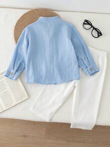 2pcs Baby Boys Denim Suits, Trousers, Long Sleeve Top, New Fall Looks, Back To School, Cotton, Co Ord - Multicolor - View 2