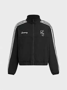 SWAVVY Spring/Autumn Casual Colorblock Striped Men's Jacket - Black - View 2