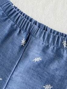 SHEIN Vintaside Kids 彼得潘領女嬰家庭套裝 優雅大方翻領長袖上衣與長褲套裝 秋季拍照用 藍白配色 - 彩色 - 查看 8