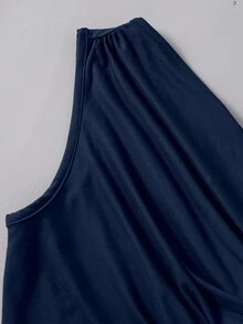 SHEIN 2件組 青少年女孩夏季新款休閒針織素色修身背心與梭織百搭二合一裙褲套裝，適合日常穿著、外出、度假與聚會 - 藍色 - 查看 4