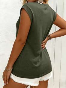 EMERY ROSE Women's Plus Size Casual Minimalist Batwing Sleeve Round Neck T-Shirt, Suitable For Spring And Summer Tops - Green - View 2