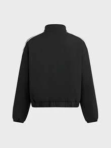 SWAVVY Spring/Autumn Casual Colorblock Striped Men's Jacket - Black - View 3
