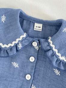 SHEIN Vintaside Kids 彼得潘領女嬰家庭套裝 優雅大方翻領長袖上衣與長褲套裝 秋季拍照用 藍白配色 - 彩色 - 查看 6