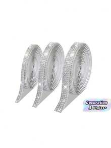 3 Rolls Self-Adhesive Rhinestone Sticker For DIY Decoration, Glitter Ribbon Sticker With Drill Crafts, …Home Decoration/Gift Decoration - multicolor - View 1