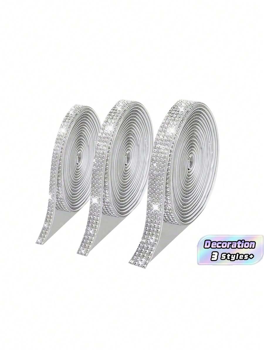 3 Rolls Self-Adhesive Rhinestone Sticker For DIY Decoration, Glitter Ribbon Sticker With Drill Crafts, …Home Decoration/Gift Decoration - multicolor - View 1