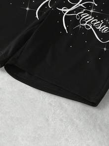 Manfinity Roghcode Pantalones cortos con cordón en la cintura y gráfico de letras para hombres - Negro - Ver 5