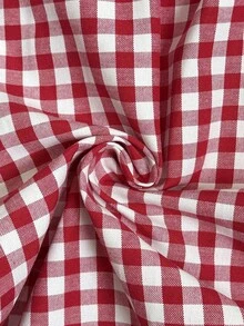 SHEIN LUNE Celana Panjang Kasual Wanita Ukuran Besar Motif Kotak-kotak Merah Potongan Lurus dengan Hiasan Renda, Musim Semi/Panas/Gugur - Red and White - View 7