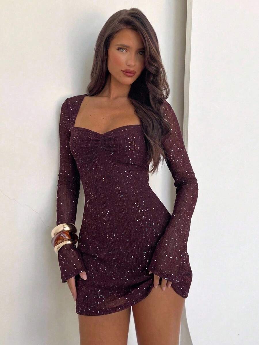 Aloruh Deep Purple Mesh Mini Dress, Romantic Date Goddess Outfit - Purple - View 1