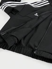 SWAVVY Spring/Autumn Casual Colorblock Striped Men's Jacket - Black - View 9