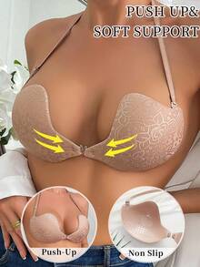 Cubiertas De Pezón Adhesivas De Jacquard De Mujer Con Tirantes Halter - Albaricoque - Ver 3