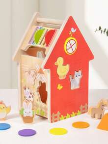 MINKOJA Wooden Farm Matching House Toy Set, Animal, Color And Shape Matching Game, Birthday & Christmas Gift For Boys And Girls Ages 2+ - Multicolor - View 8