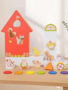MINKOJA Wooden Farm Matching House Toy Set, Animal, Color And Shape Matching Game, Birthday & Christmas Gift For Boys And Girls Ages 2+ - Multicolor - View 9