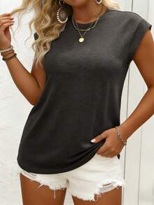 EMERY ROSE Women's Plus Size Casual Minimalist Batwing Sleeve Round Neck T-Shirt, Suitable For Spring And Summer Tops - Grey - View 4