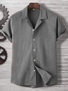 Manfinity Homme Camisa de manga corta de unicolor de un solo pecho casual versátil para uso diario para hombres - Gris - Ver 1