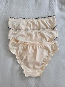 Napfluff Women's Frill Trim Letter Contrast Design Fashionable Cute Triangle Panties 3 Pieces Set - Multicolor - View 2