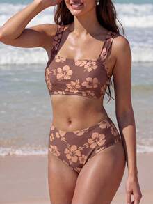 SHEIN Swim 女士花卉印花比基尼套装，适合夏季海滩度假，印花款式随机 - 彩色 - 查看 7