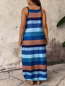 Breezaya Spring Summer Autumn Casual Comfortable Striped Fabric Feature Shoulder Strap Design Multicolor Plus Size Dress - Multicolor - View 2