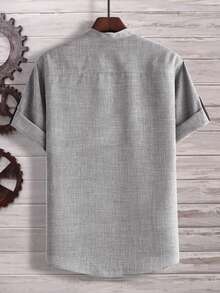 Manfinity Homme Camisa holgada para hombre con media botonadura y mangas remangables - Gris - Ver 2